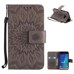 Embossing Sunflower Leather Wallet Case for Samsung Galaxy J1 2016 J120 - Gray