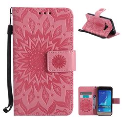 Embossing Sunflower Leather Wallet Case for Samsung Galaxy J1 2016 J120 - Pink