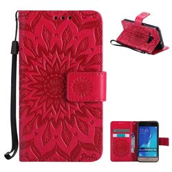 Embossing Sunflower Leather Wallet Case for Samsung Galaxy J1 2016 J120 - Red
