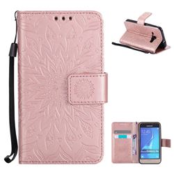 Embossing Sunflower Leather Wallet Case for Samsung Galaxy J1 2016 J120 - Rose Gold