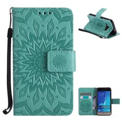 Embossing Sunflower Leather Wallet Case for Samsung Galaxy J1 2016 J120 - Green