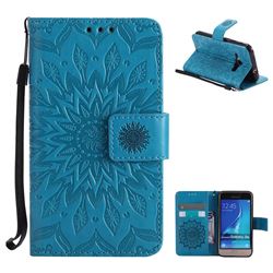 Embossing Sunflower Leather Wallet Case for Samsung Galaxy J1 2016 J120 - Blue