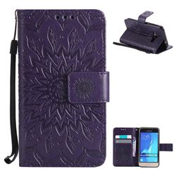 Embossing Sunflower Leather Wallet Case for Samsung Galaxy J1 2016 J120 - Purple