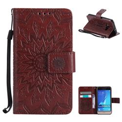 Embossing Sunflower Leather Wallet Case for Samsung Galaxy J1 2016 J120 - Brown