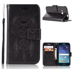 Intricate Embossing Owl Campanula Leather Wallet Case for Samsung Galaxy J1 2016 J120 - Black