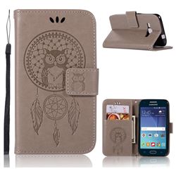 Intricate Embossing Owl Campanula Leather Wallet Case for Samsung Galaxy J1 2016 J120 - Grey