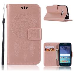 Intricate Embossing Owl Campanula Leather Wallet Case for Samsung Galaxy J1 2016 J120 - Rose Gold