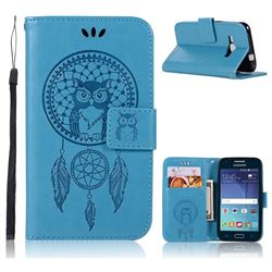 Intricate Embossing Owl Campanula Leather Wallet Case for Samsung Galaxy J1 2016 J120 - Blue