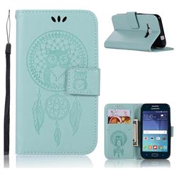 Intricate Embossing Owl Campanula Leather Wallet Case for Samsung Galaxy J1 2016 J120 - Green
