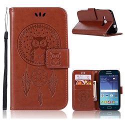 Intricate Embossing Owl Campanula Leather Wallet Case for Samsung Galaxy J1 2016 J120 - Brown