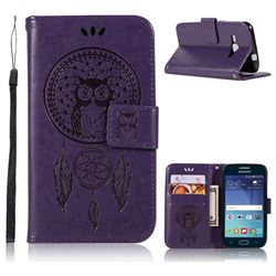 Intricate Embossing Owl Campanula Leather Wallet Case for Samsung Galaxy J1 2016 J120 - Purple