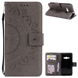 Intricate Embossing Datura Leather Wallet Case for Samsung Galaxy J1 2016 J120 - Gray