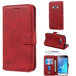 Retro Calf Matte Leather Wallet Phone Case for Samsung Galaxy J1 2016 J120 - Red