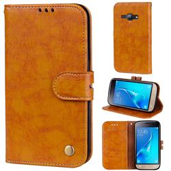 Luxury Retro Oil Wax PU Leather Wallet Phone Case for Samsung Galaxy J1 2016 J120 - Orange Yellow