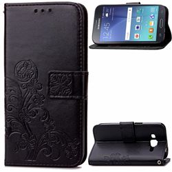 Embossing Imprint Four-Leaf Clover Leather Wallet Case for Samsung Galaxy J2 J200 - Black