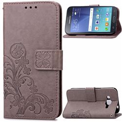 Embossing Imprint Four-Leaf Clover Leather Wallet Case for Samsung Galaxy J2 J200 - Gray