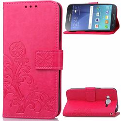 Embossing Imprint Four-Leaf Clover Leather Wallet Case for Samsung Galaxy J2 J200 - Rose