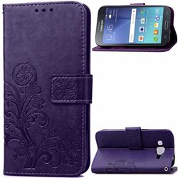 Embossing Imprint Four-Leaf Clover Leather Wallet Case for Samsung Galaxy J2 J200 - Purple