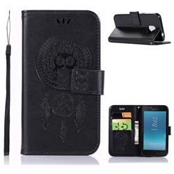 Intricate Embossing Owl Campanula Leather Wallet Case for Samsung Galaxy J2 Core - Black