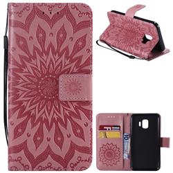 Embossing Sunflower Leather Wallet Case for Samsung Galaxy J2 Core - Pink
