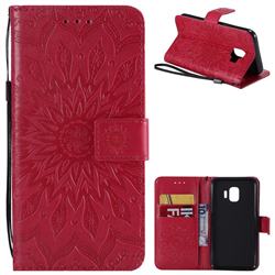 Embossing Sunflower Leather Wallet Case for Samsung Galaxy J2 Core - Red