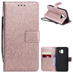 Embossing Sunflower Leather Wallet Case for Samsung Galaxy J2 Core - Rose Gold