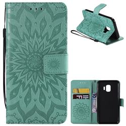 Embossing Sunflower Leather Wallet Case for Samsung Galaxy J2 Core - Green