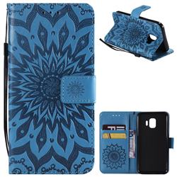Embossing Sunflower Leather Wallet Case for Samsung Galaxy J2 Core - Blue