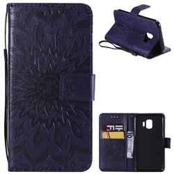 Embossing Sunflower Leather Wallet Case for Samsung Galaxy J2 Core - Purple