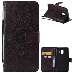 Embossing Sunflower Leather Wallet Case for Samsung Galaxy J2 Core - Brown