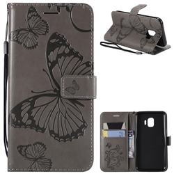 Embossing 3D Butterfly Leather Wallet Case for Samsung Galaxy J2 Core - Gray