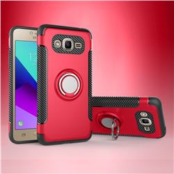 Armor Anti Drop Carbon PC + Silicon Invisible Ring Holder Phone Case for Samsung Galaxy J2 Prime G532 - Red