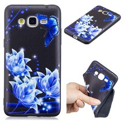 Blue Butterfly 3D Embossed Relief Black TPU Cell Phone Back Cover for Samsung Galaxy J2 Prime G532