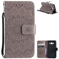 Embossing Sunflower Leather Wallet Case for Samsung Galaxy J2 Prime G532 - Gray