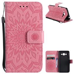 Embossing Sunflower Leather Wallet Case for Samsung Galaxy J2 Prime G532 - Pink