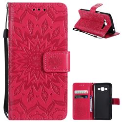Embossing Sunflower Leather Wallet Case for Samsung Galaxy J2 Prime G532 - Red