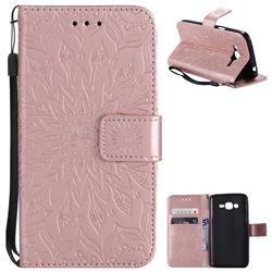 Embossing Sunflower Leather Wallet Case for Samsung Galaxy J2 Prime G532 - Rose Gold