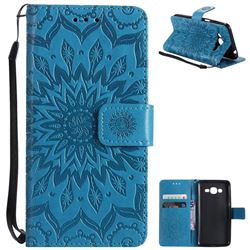 Embossing Sunflower Leather Wallet Case for Samsung Galaxy J2 Prime G532 - Blue