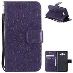Embossing Sunflower Leather Wallet Case for Samsung Galaxy J2 Prime G532 - Purple