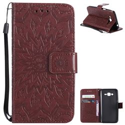 Embossing Sunflower Leather Wallet Case for Samsung Galaxy J2 Prime G532 - Brown