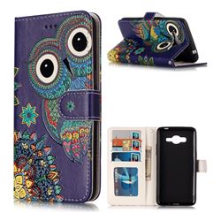 Folk Owl 3D Relief Oil PU Leather Wallet Case for Samsung Galaxy J2 Prime G532