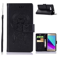Intricate Embossing Owl Campanula Leather Wallet Case for Samsung Galaxy J2 Prime G532 - Black