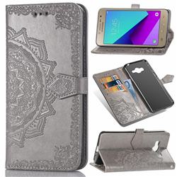 Embossing Imprint Mandala Flower Leather Wallet Case for Samsung Galaxy J2 Prime G532 - Gray