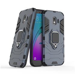 Black Panther Armor Metal Ring Grip Shockproof Dual Layer Rugged Hard Cover for Samsung Galaxy J2 Pro (2018) - Blue