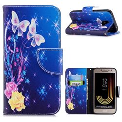 Yellow Flower Butterfly Leather Wallet Case for Samsung Galaxy J2 Pro (2018)