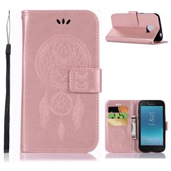 Intricate Embossing Owl Campanula Leather Wallet Case for Samsung Galaxy J2 Pro (2018) - Rose Gold