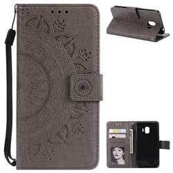 Intricate Embossing Datura Leather Wallet Case for Samsung Galaxy J2 Pro (2018) - Gray