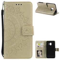 Intricate Embossing Datura Leather Wallet Case for Samsung Galaxy J2 Pro (2018) - Golden