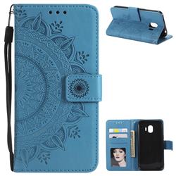 Intricate Embossing Datura Leather Wallet Case for Samsung Galaxy J2 Pro (2018) - Blue