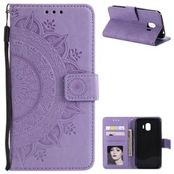 Intricate Embossing Datura Leather Wallet Case for Samsung Galaxy J2 Pro (2018) - Purple